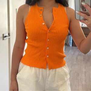 Zara Orange Knit Sleeveless Top